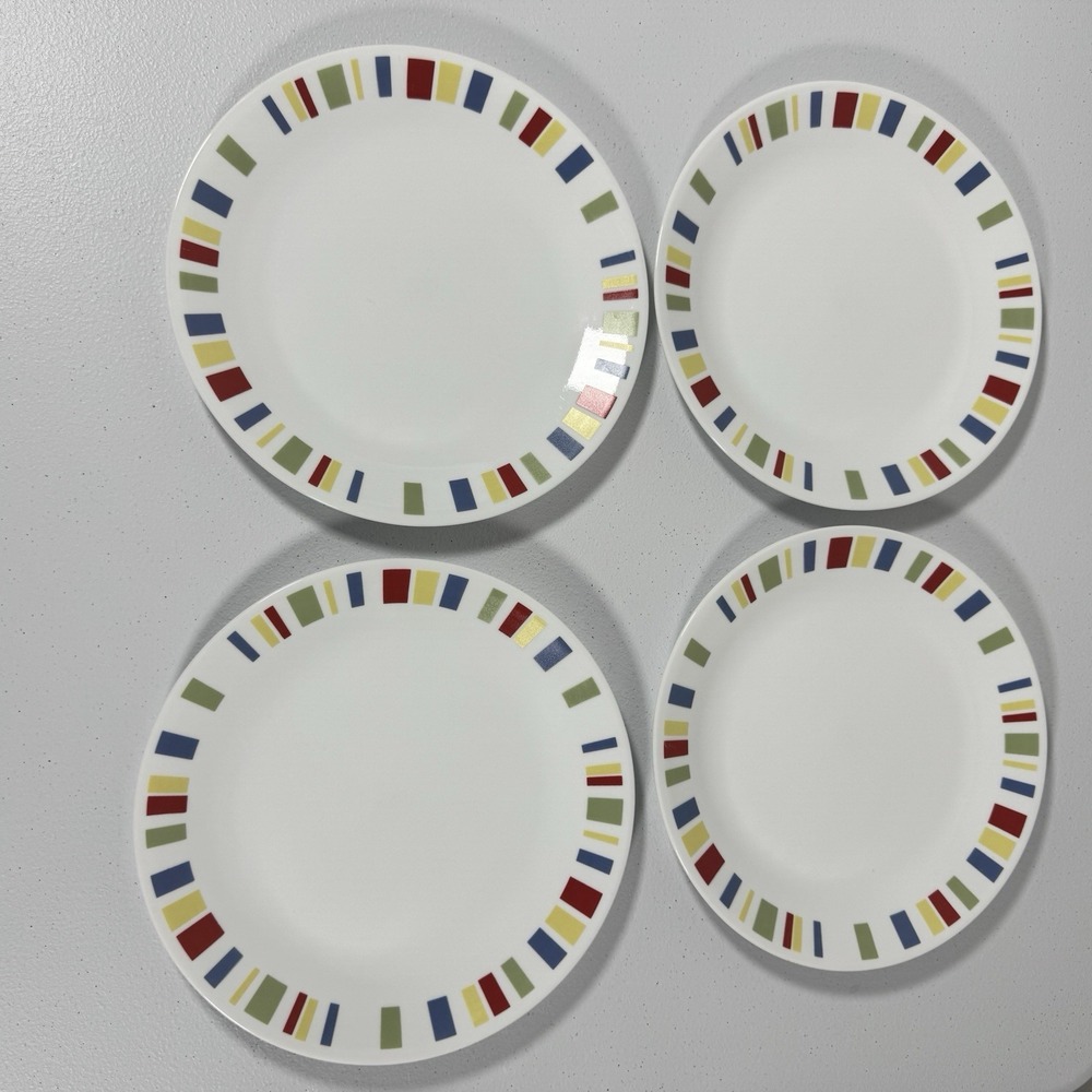 Corelle Memphis Dinner Plates 10.25" Set of 4 Retro Modern Corning USA